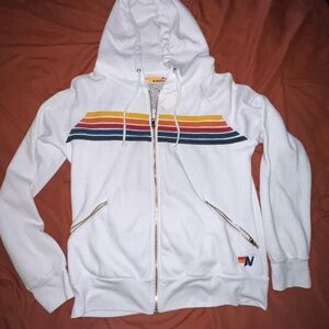Aviator Nation White Jacket with Rainbow Stripes